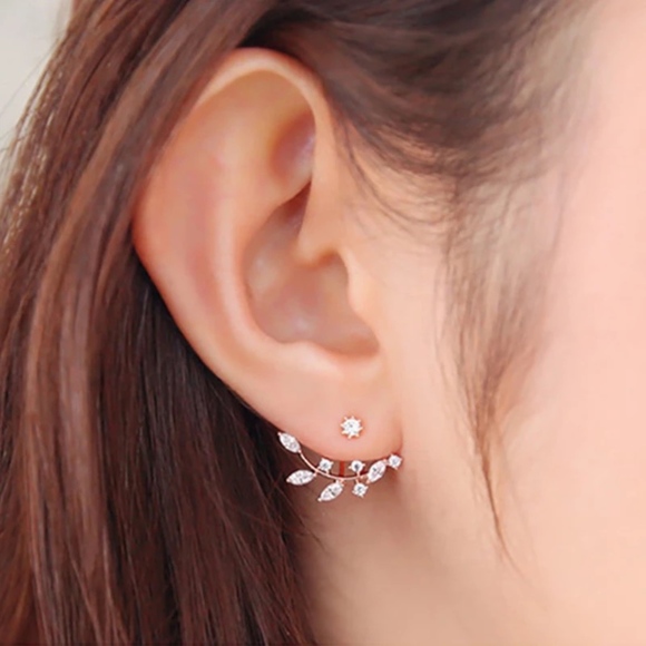 Jewelry - Leaflet Zirconia Branch Rose Gold Peekaboo Earring